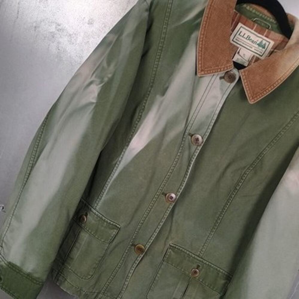 LL Bean Vintage Sun Faded Olive Green Earth Tone Barn Coat Chore Jacket Large